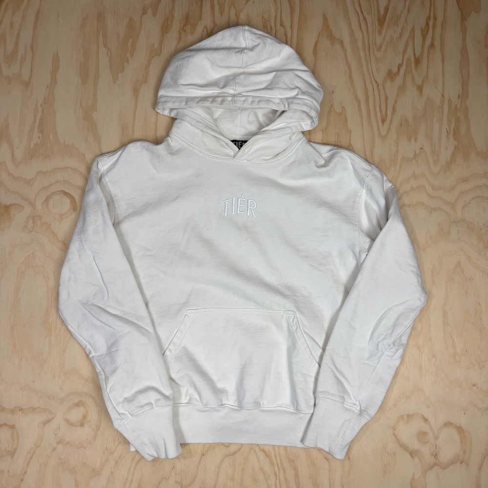 TIER NYC French Terry Embroidered Logo Hoodie Cream Off-White Mens Small
